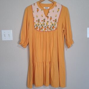Maternity Orange Floral Embroidered Dress